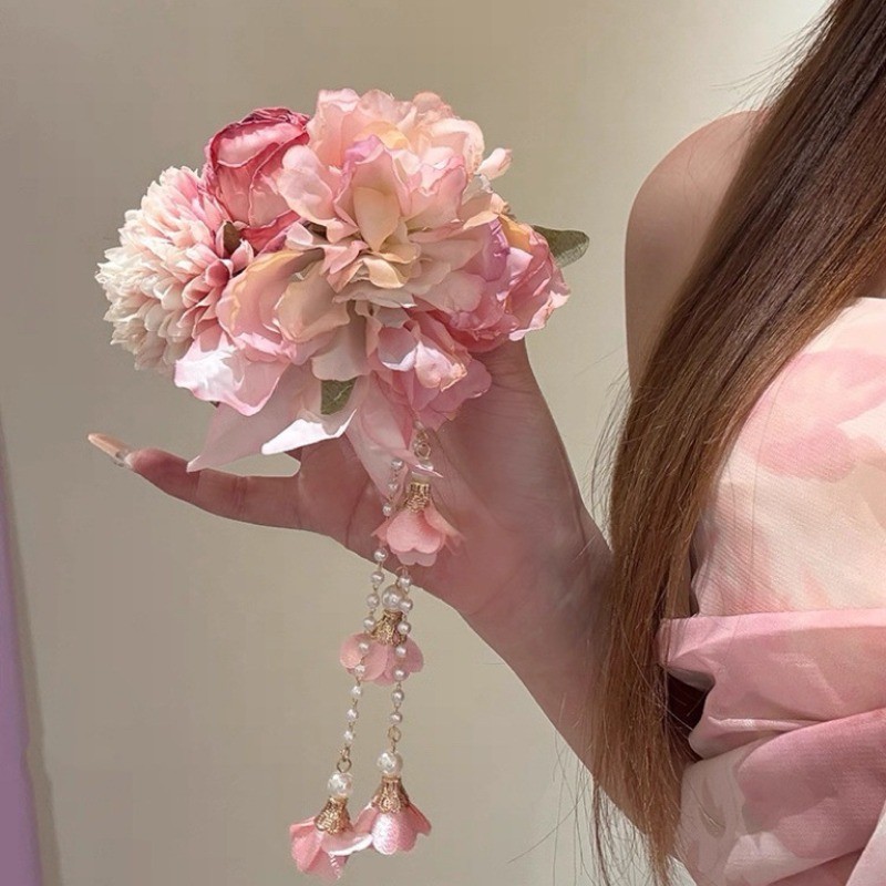 Love of Teng Hua Super Immortal สีชมพูพู่ดอกไม้ Hairpin ผู้หญิง Cheongsam ด้านข้างคลิป Hairpin อุปกรณ์เสริมผมมัลติฟังก์ชั่นผม Disc