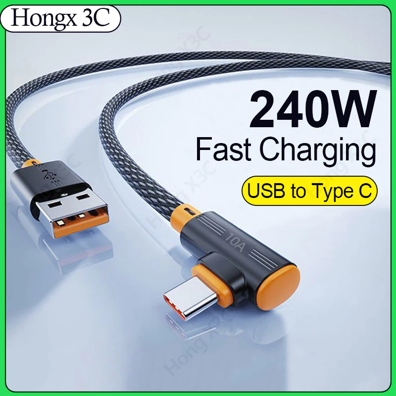 240W Ultra Fast สายชาร์จข้อศอก USB ถึง Type C ชาร์จโทรศัพท์สายเคเบิลข้อมูล 10A Super Quick Charge สายไฟ 0.25M 1M 1.5M 2M 3M ความเร็วสูง Transfer Data Line สําหรับ Android
