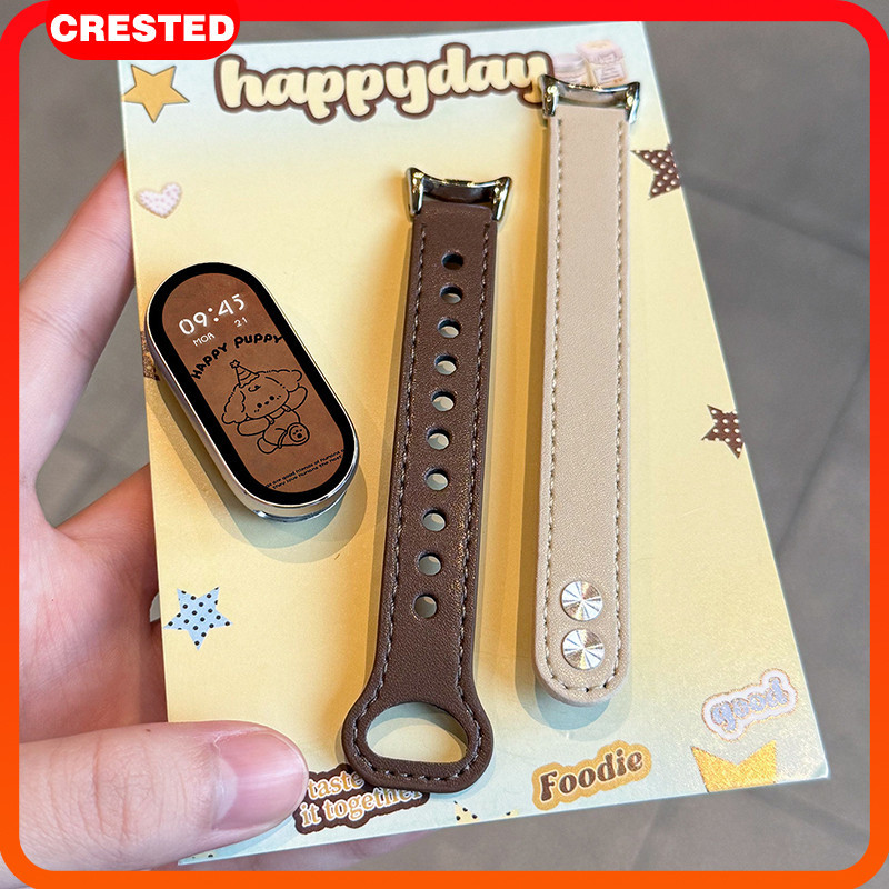 สายหนังแท้แบบเรียบหรู แบนด์และสายข้อมือสำหรับเปลี่ยน for Smartwatch Xiaomi Mi Band 10 9 8 NFC for Xiaomi Mi Band 10 9 8