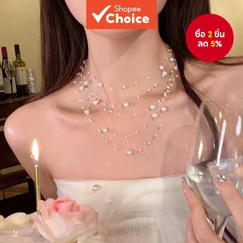 Star Sky Pearl Choker สร้อยคอผู้หญิงหลายชั้นของขวัญเครื่องประดับหรูหรา