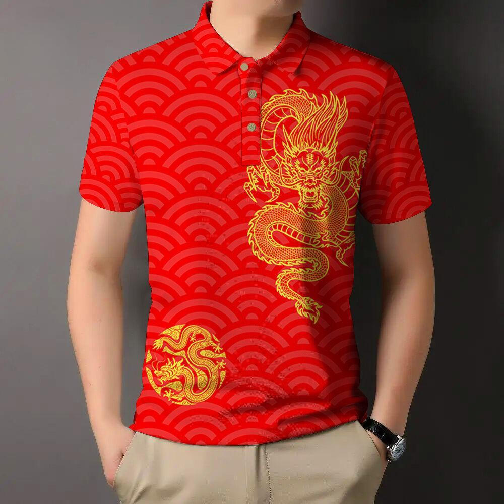 เสื้อโปโลปีมังกรมหาชน สีแดง ทรงเข้ารูปรัดตัว สำหรับใส่ลำลองและเป็นของขวัญปีใหม่ ราคา ถูกที่สุด ดีลบีเคเค แกลเลอรีภาพที่ 2