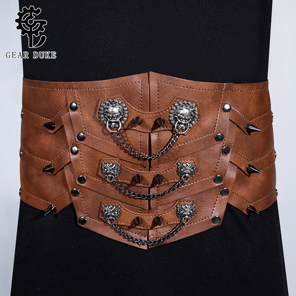 เข็มขัดหนังPUยุคกลาง เข็มขัดคอสเพลย์สตรี แบบเต็มตัว สไตล์สตีมปังก์ X2V8