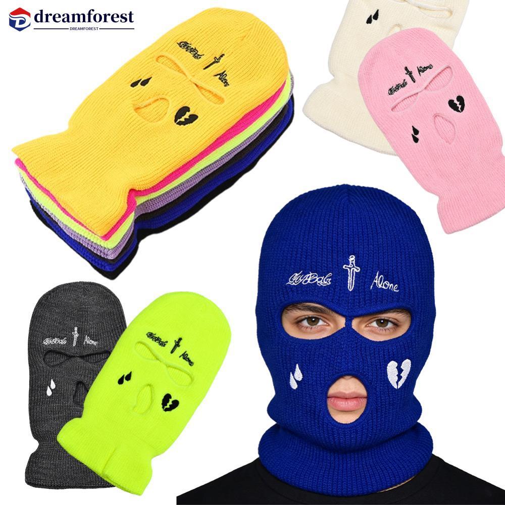 DFS ฤดูหนาว 3-Holeถักหมวกตลกทําด้วยผ้าขนสัตว์ดึงหมวกWindproofความร้อนคอและหูอุ่นหมวกกีฬาสําหรับขี่จั