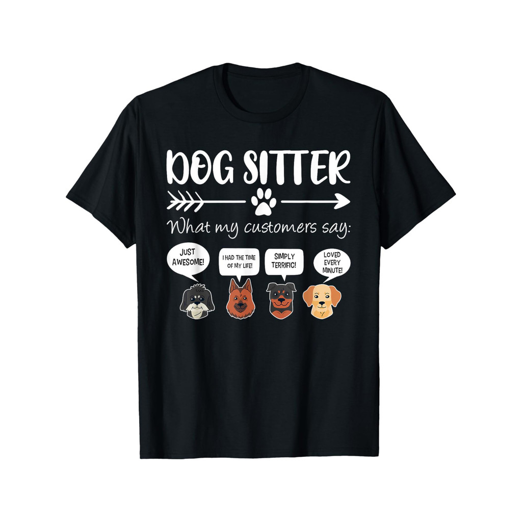 Dog Sitter Dog Sitter ของขวัญตลกสุนัข Faces Dog-Sitter เสื้อยืดสีดําลําลองแขนสั้นผู้ชายกีฬาเสื้อยืด 