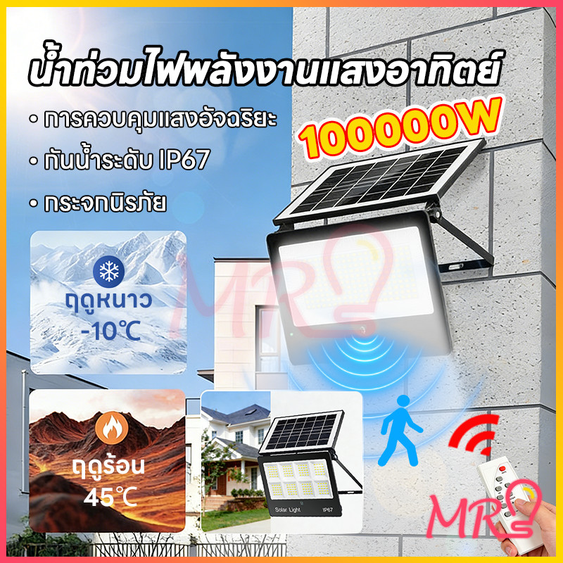 MR-LIGHT ไฟสปอร์ตไลท์โซลาร์เซลล์ สำหรับงานกลางแจ้ง กำลังแสงสูง เทียบเท่า 100,000W ใช้ในฟาร์ม โกดัง ไซต์ก่อสร้าง