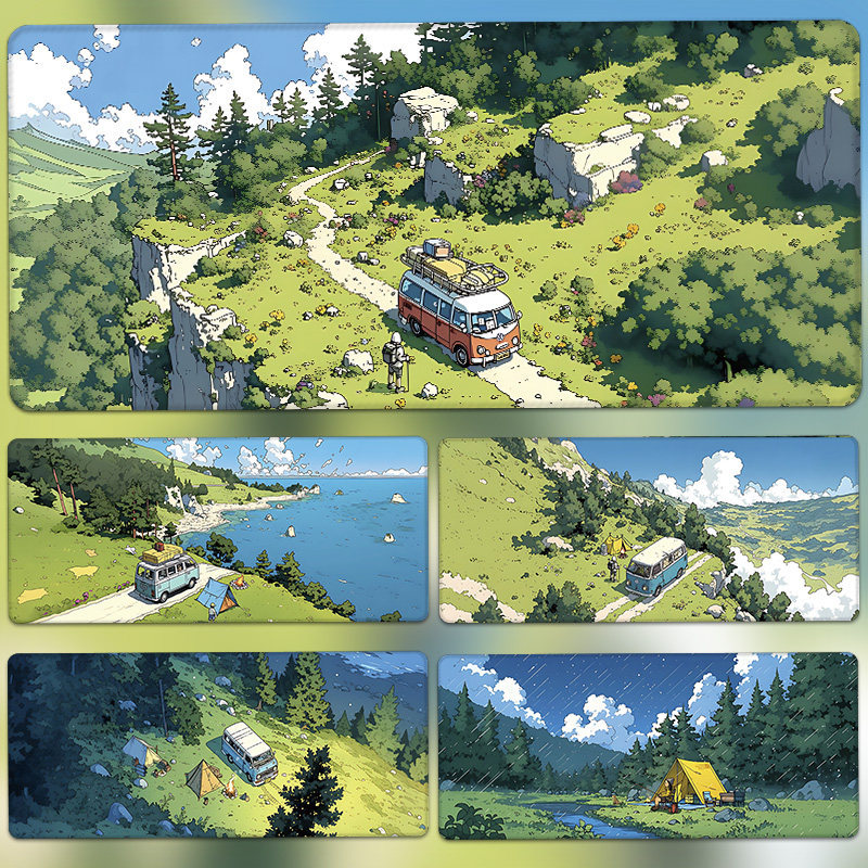 Anime Camping Night Scene Mouse Pad ขนาดใหญ่คีย์บอร์ดเกมคุณภาพสูงคอมพิวเตอร์ Office Non-Slip Desk Mat