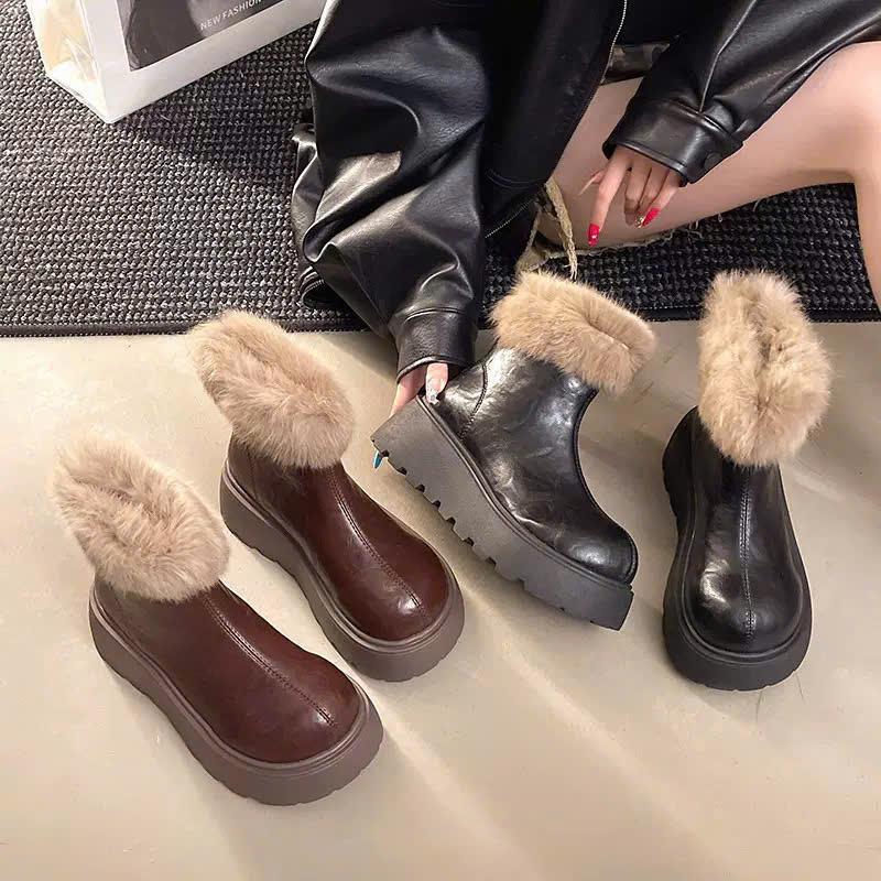 รองเท้าบูทผู้หญิงคอปกขนสัตว์สุดอบอุ่น - พื้นบุนวมนุ่ม - ขนาด 36–40 – 2 สี-MSP ยาว