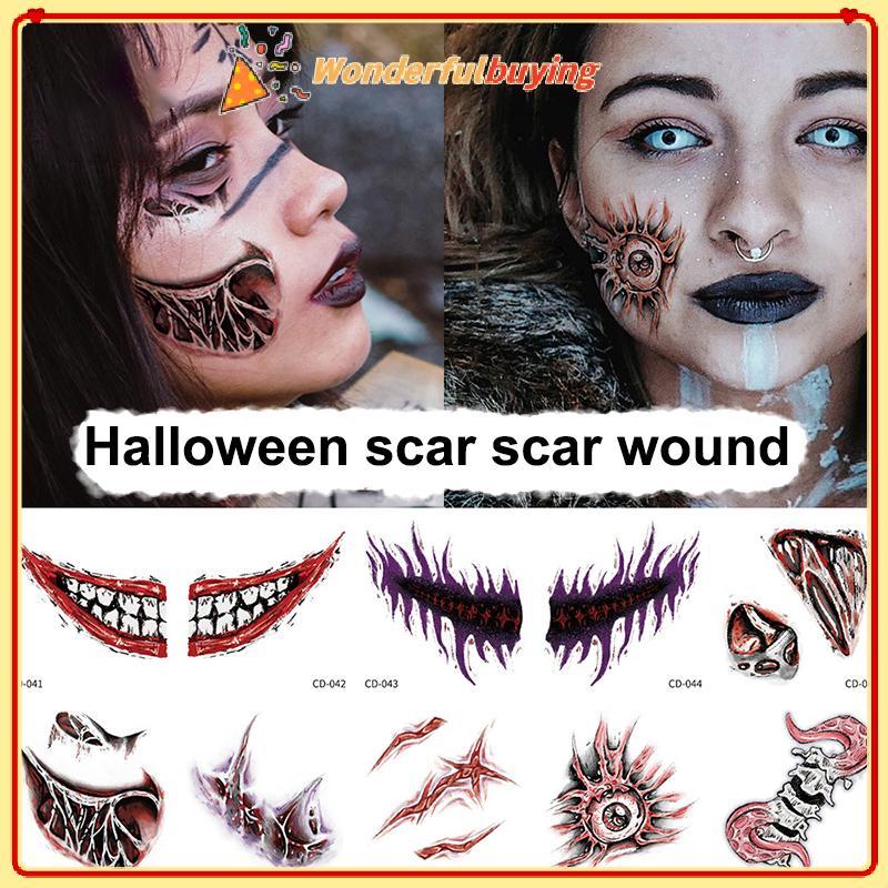 WBTH 1 แผ่นฮาโลวีน Terror Wound ชั่วคราว Tattoo กันน้ําที่สมจริง Blood Tattoos การบาดเจ็บแผลเป็น Tat