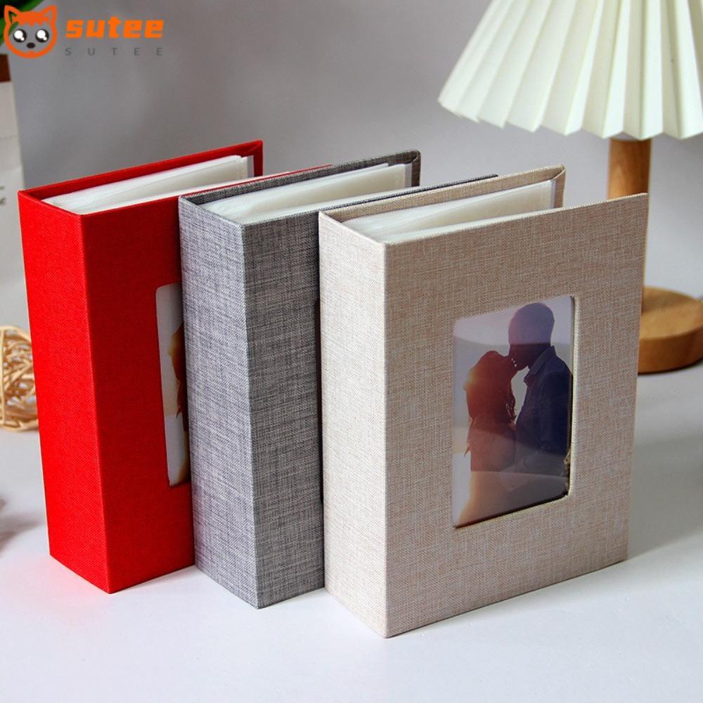 SUTEEE อัลบั้มสมุดภาพขนาดเล็ก, อัลบั้มภาพรูปภาพ DIY เขียนได้ 4x6, 100 กระเป๋าผ้าลินินปกเก็บภาพการเจริญเติบโตของเด็ก