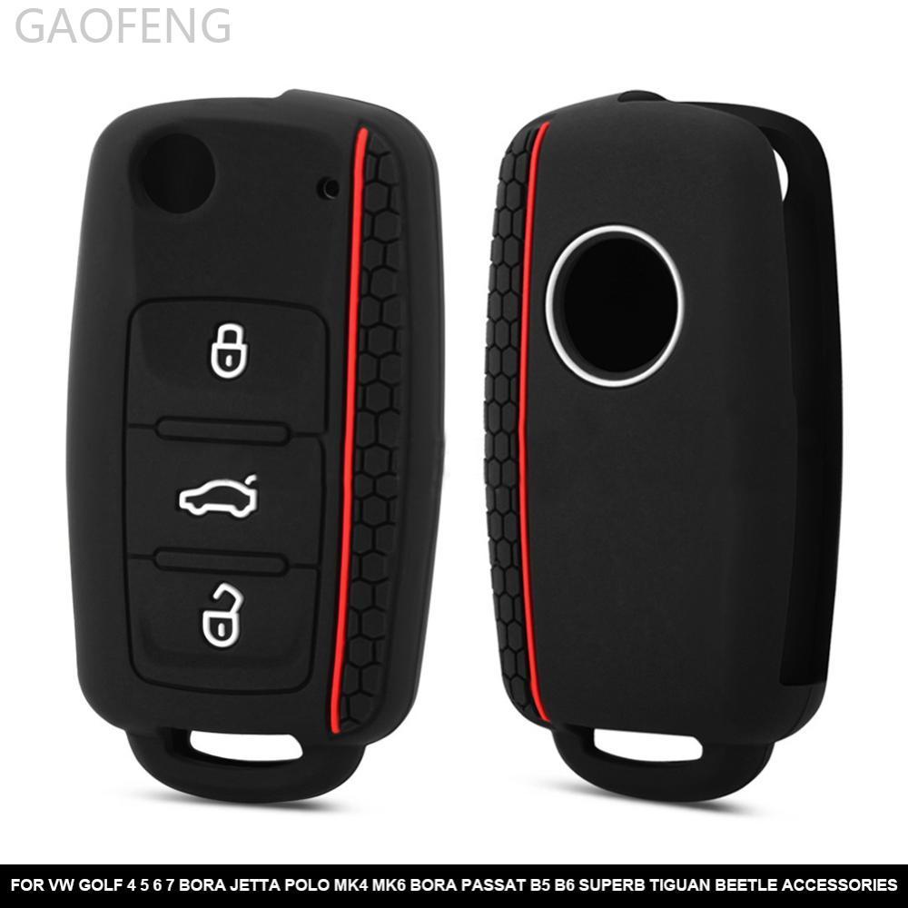 GAOFENG ซิลิโคนกุญแจรถ 3 ปุ่มกรณีพวงกุญแจสําหรับ VW Golf 4 5 6 7 Bora อุปกรณ์เสริม P1Y5
