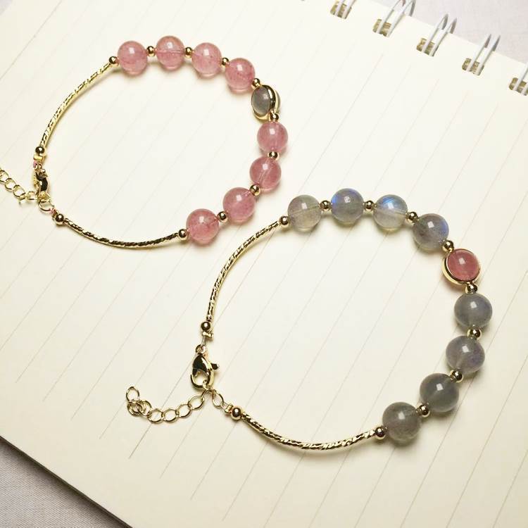 คริสตัลแฮนด์ ลาบราโดไรต์ โมเดลคริสตัลสตรอว์เบอร์รี ชุบทอง 14K งานฝีมือ รักษาสี ของขวัญคริสตัล DMHA