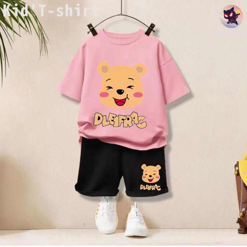[COD] HOT （ชุดเสื้อยืดและกางเกงสั้นเด็ก）ชุดสูทแขนสั้นหมีพูห์สำหรับเด็กชายและเด็กหญิง 2 ชิ้น เสื้อยืดเด็ก สไตล์ตะวันตก กี
