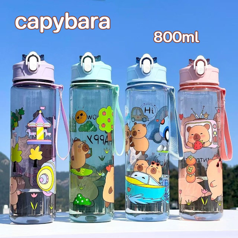 COD ถ้วยน้ำ 800ml capybara รูปแบบการ์ตูนน่ารัก ความจุใหญ่ แบบพกพา แก้วฟางพลาสติก
