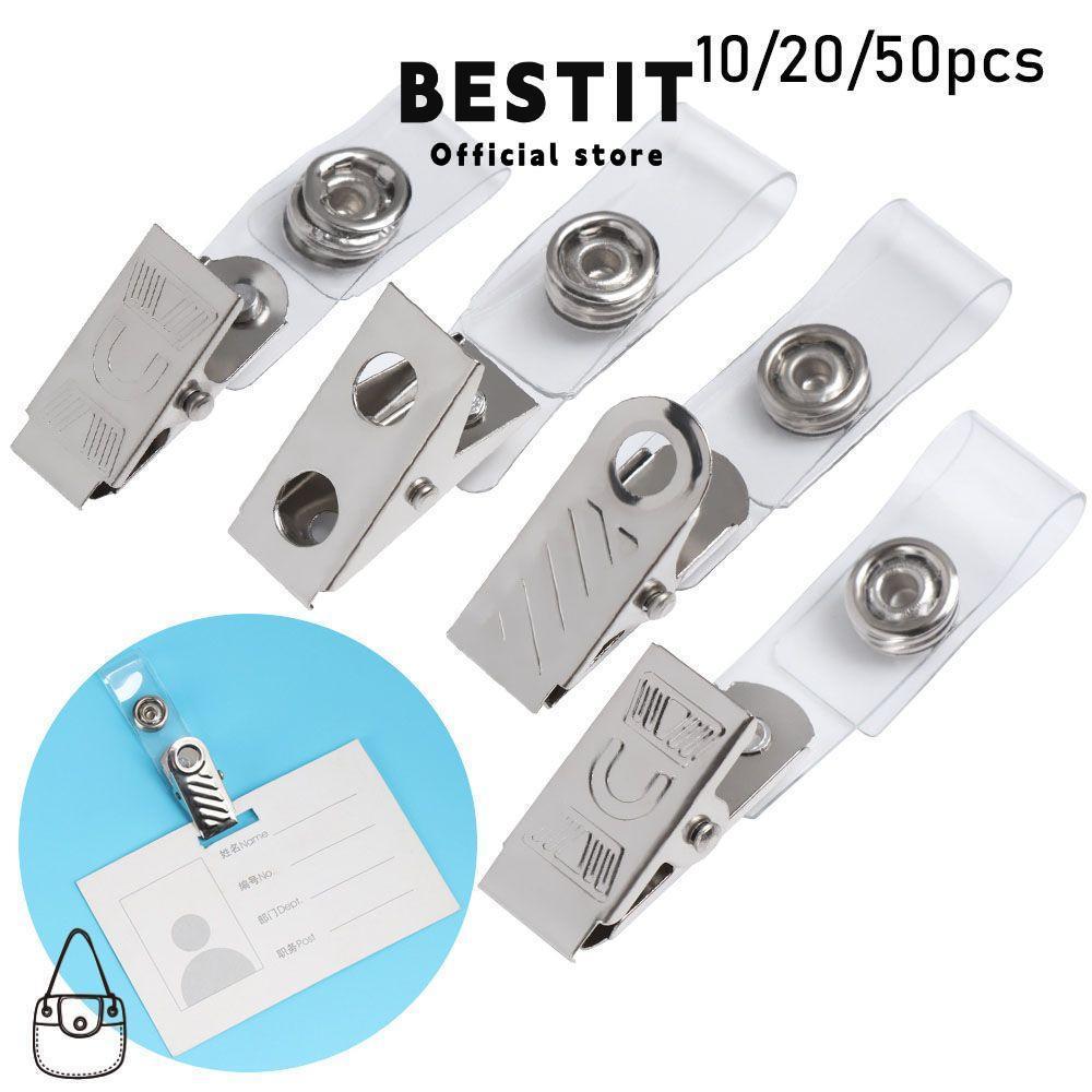 BESTIT คลิปหนีบบัตรเหล็ก หนีบแน่นไม่หลุด - ใช้กับบัตรเจาะทั่วไปได้ - สายคล้องใส - แพ็ค 10/20/50 ชิ้น