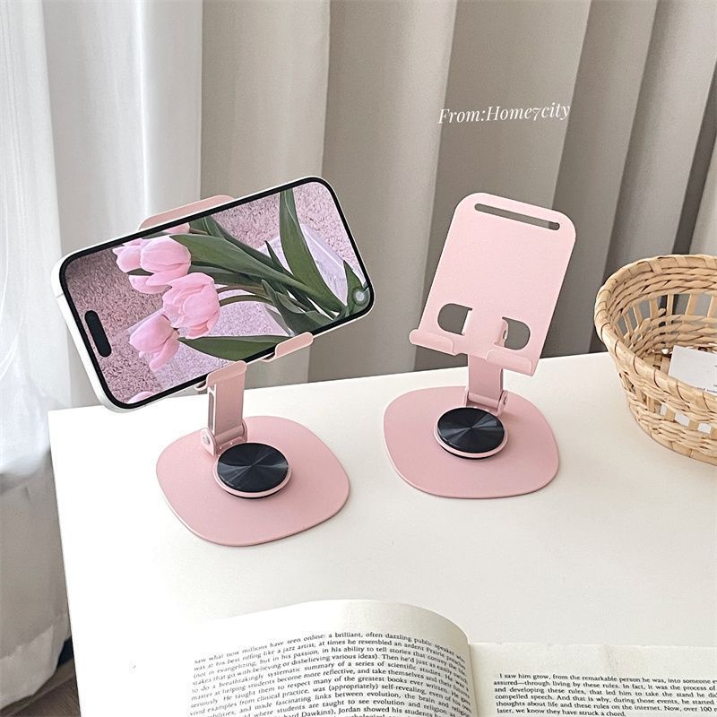 粉色系金属手机支架桌面高档360平板通用旋转折叠懒人追剧直播1.24Pink Metal Phone Stand Desktop High-end 360 Tablet Universal Rotat
