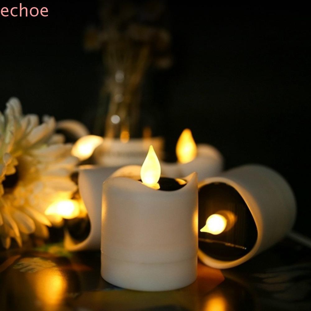 ECHOEDGE 6 ชิ้นไฟชาพลังงานแสงอาทิตย์,โรแมนติกกันน้ํา LED เทียนโคมไฟ, Creative Warm Light จําลอง Flameless ริบหรี่ Terrace โคมไฟกลางแจ้ง