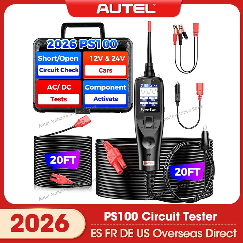 Autel PowerScan PS100 Circuit Tester 12-24V ยานยนต์ AVOmeter เครื่องทดสอบเปิด/สั้น Breaker Finder ส่