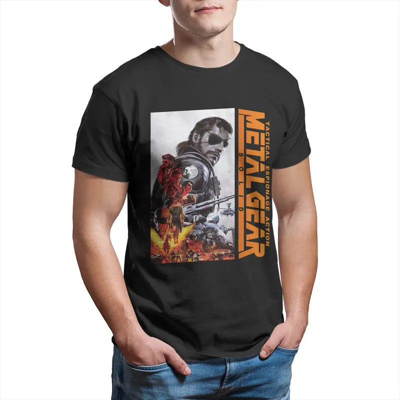 โลหะเกียร์โซลิดวี เกมวิดีโอ The Phantom Pain ของ Kojima Productions งู Big Boss MGSV เสื้อยืดพิมพ์ลา