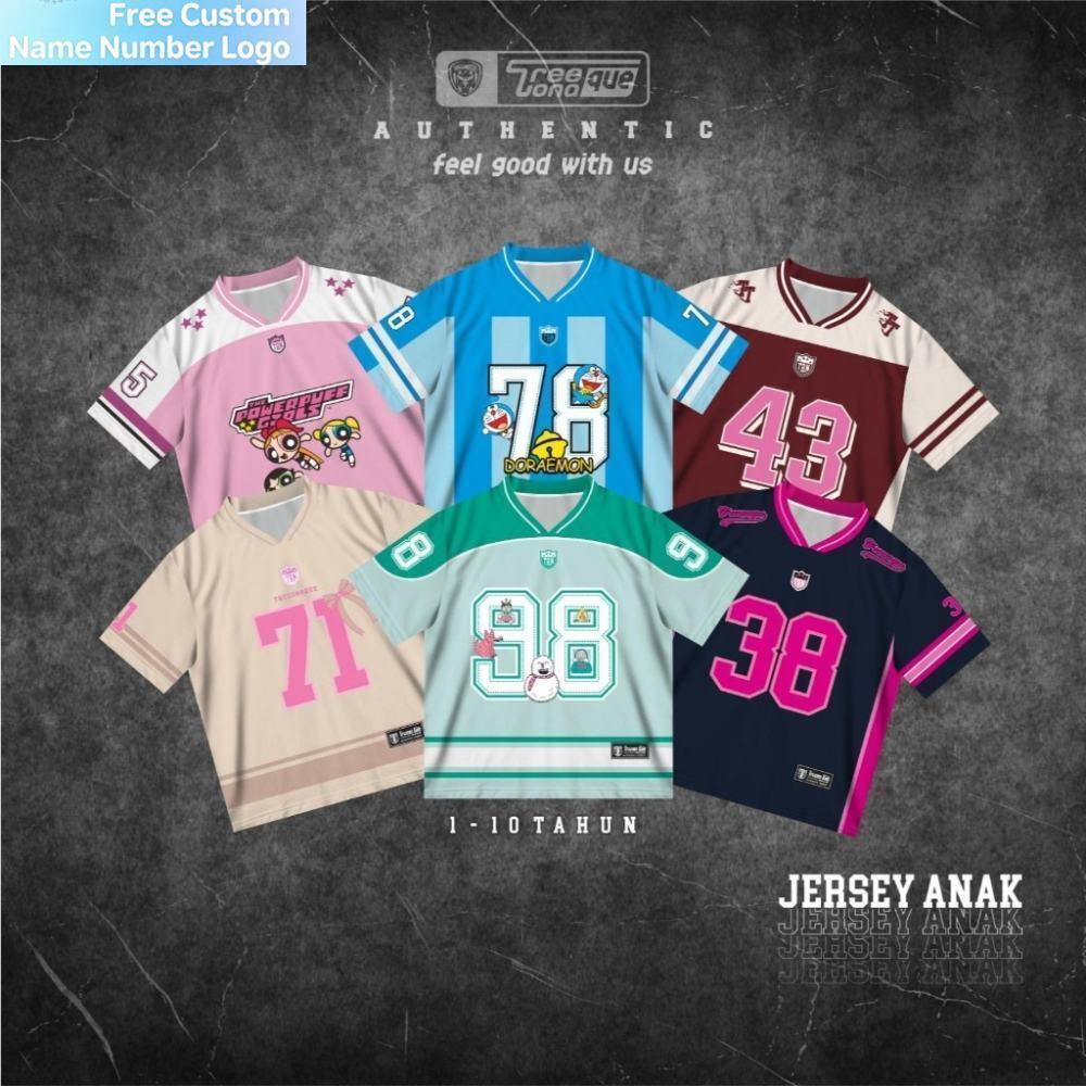 Treeona เด็กผู้หญิง Jersey Number Series รักบี้ Streetwear Jersey Oversize Jersey Kids Jersey Number