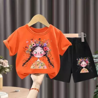 [COD]（ชุดเสื้อยืดและกางเกงสั้นเด็ก）ชุดกางเกงขาสั้นแขนสั้นเด็กผู้หญิง, แฟชั่นใหม่ฤดูร้อนปี 2025, เสื้อยืดสไตล์เกาหลีสำหรั