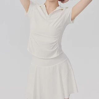 เสื้อโปโลแอคทีฟสำหรับออกกำลังกาย คอจีบเอว พิลาทิส โยคะ และฟิตเนส