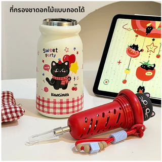 กระบอกน้ำสแตนเลส ดูดเหมียว 500ml แก้วดูดลายแมวดำ น่ารักสุดๆ สำหรับผู้หญิง เด็กนักเรียน เก็บอุณหภูมิ