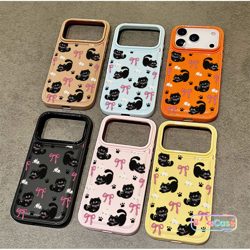 เคสโทรศัพท์ไอโฟน ลายแมวดำกับโบว์สีชมพู น่ารัก Phone Case for iPhone 17 16 15 14 13 12 11 17ProMax 17Pro 16plus