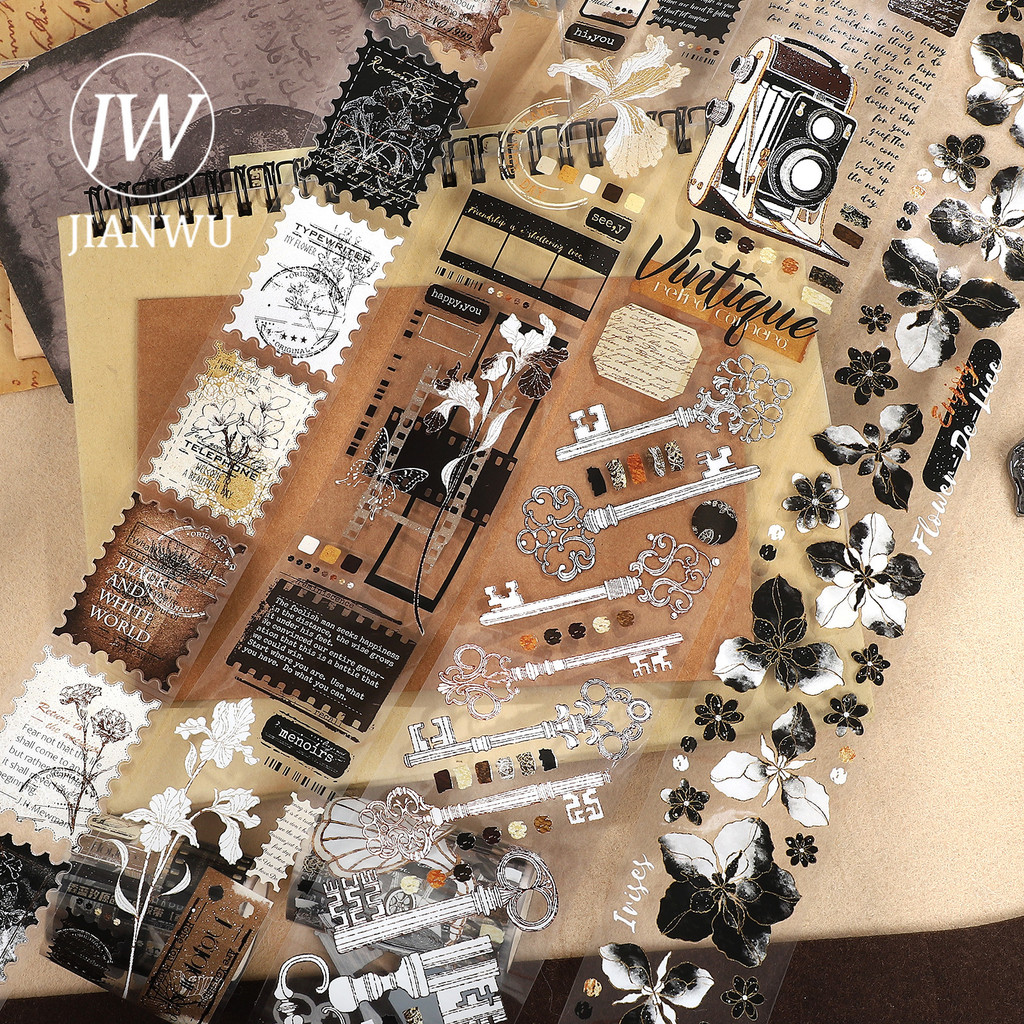JIANWU 500 ซม./ม้วน Vintage ผีเสื้อลูกไม้ดอกไม้แสตมป์ภูมิทัศน์วัสดุ Collage PET เทป Creative DIY Journal เครื่องเขียน
