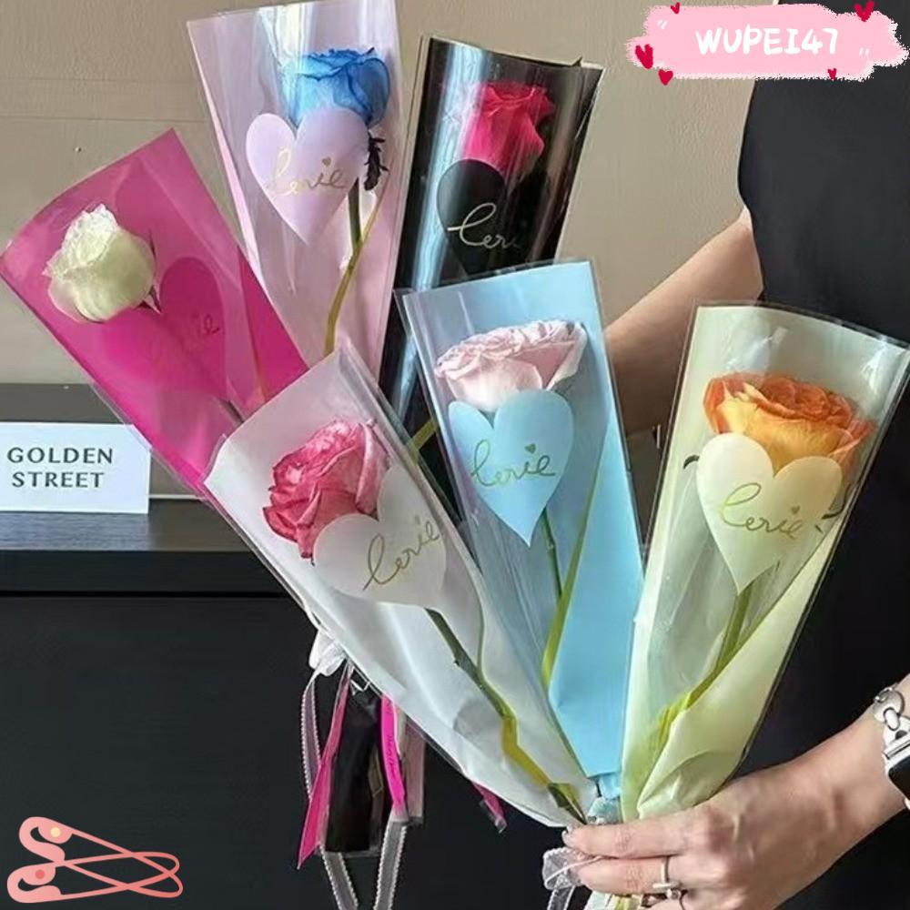 วูเป่ย47โฆษณา 50ชิ้นถุงบรรจุภัณฑ์ดอกไม้, ทําเอง โปร่งใสเดี่ยวกุหลาบแขน,กันน้ําหัวใจรักช่อบรรจุภัณฑ์แขน