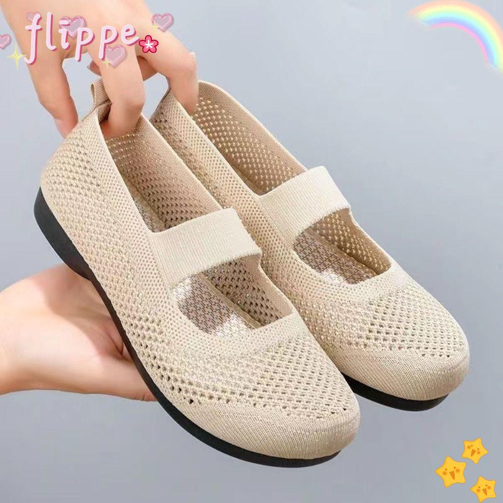 Flippe ผู้หญิงรองเท้า, Hollow Out Breathable Square Toe รองเท้าเดี่ยว,แฟชั่น Soft Sole Mesh Slip บนรองเท้าไม่มีส้นพับได้ Mom รองเท้าลําลองสําหรับสุภาพสตรี