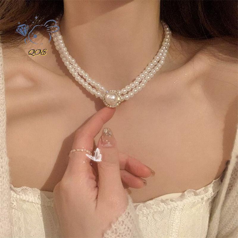 [QOE] แสงหรูหราสองชั้นมุกลูกปัดเค้นคอ Nelace แฟชั่นงานแต่งงานเจ้าสาวเครื่องประดับคอ Nelace VN