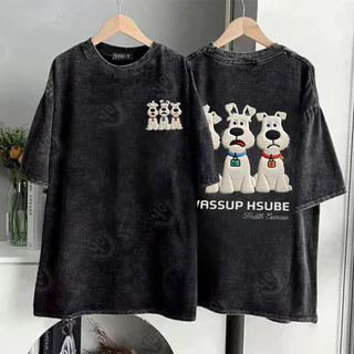 🔥Top.basic🔥เสื้อแฟชั่น เสื้อยืด oversize ผ้าฝ้าย แนวสตรีท ไม่ต้องรีดผ้า สวมใส่สบาย ผ้านิ่ม ลาย "WASSUP HSUBE"【COD】