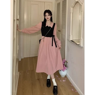 มินิมอล สีฟ้าอ่อน เดรสคอ V แขนยาว รัดเอว เดรสยาว ออกงาน อ๊อฟ ใส่สบาย ลมพัด ขนาด S-3XL 💙