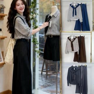 ชุดเซ็ตสามชิ้น M-4XL เสื้อเชิ๊ตแขนยาว กางเกงขายาว และเข็มขัด…