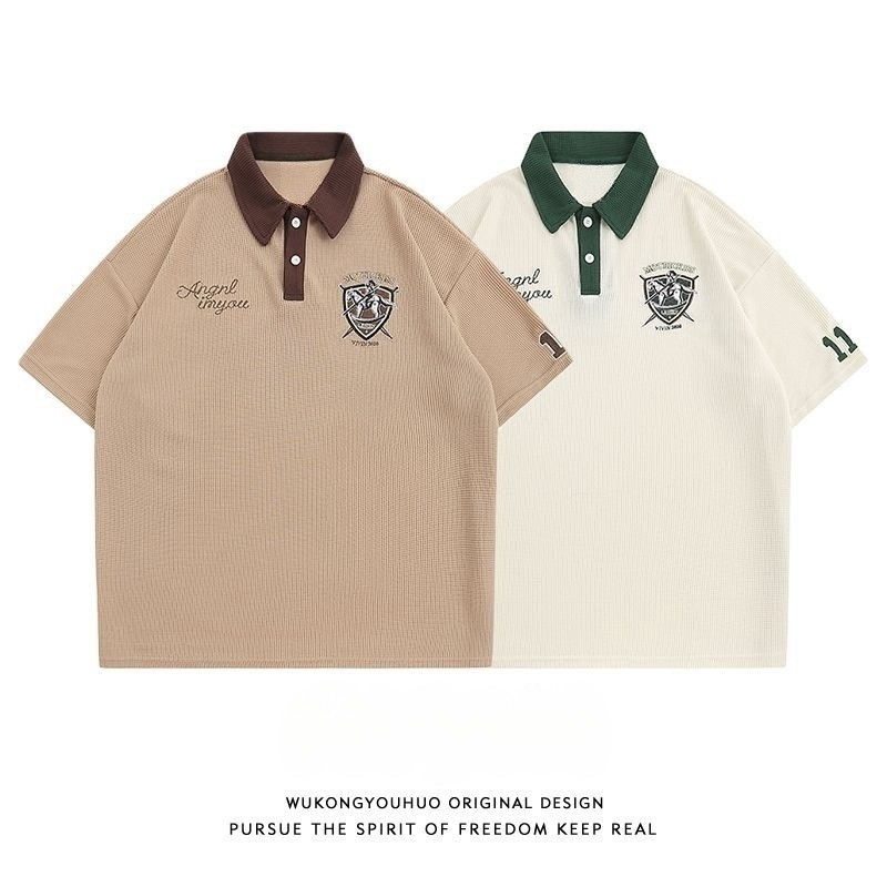 Chaistyle แนววินเทจ ยอดนิยม ปกพับ POLO เสื้อ เสื้อโปโลผู้ชาย ลายปัก สไตล์วิทยาลัย มีให้เลือก M-3XL