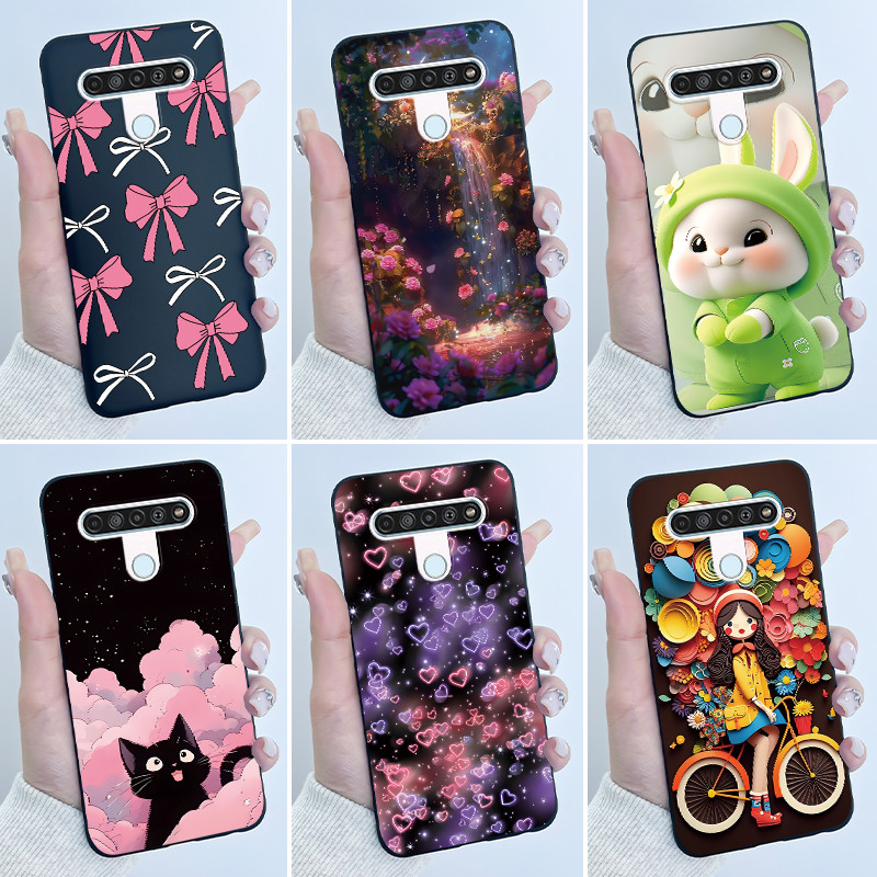 สําหรับ LG Q61 LM-Q630N ปลอกหรูหราน่ารักรักกระต่ายตลก Ultra Slim TPU ซิลิโคนสีดําปกอ่อน LG K61 LGQ61