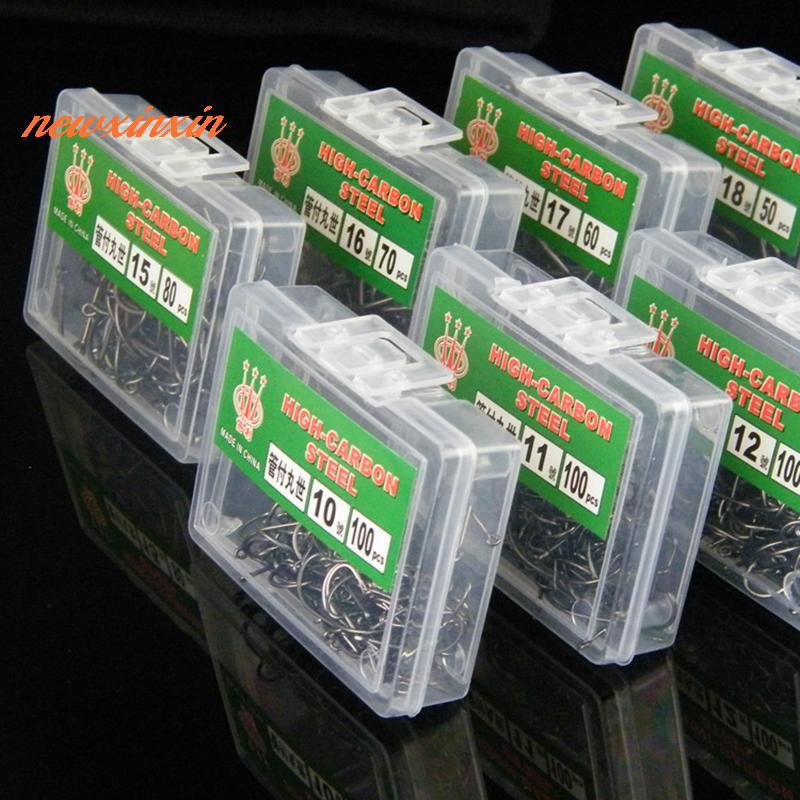 หลอดเหล็กคาร์บอนสูง Maruse Hooks ขนาดบรรจุ 100 ชิ้น สำหรับเบ็ดตกปลาทะเลพร้อมแหวนและลวดหนาม