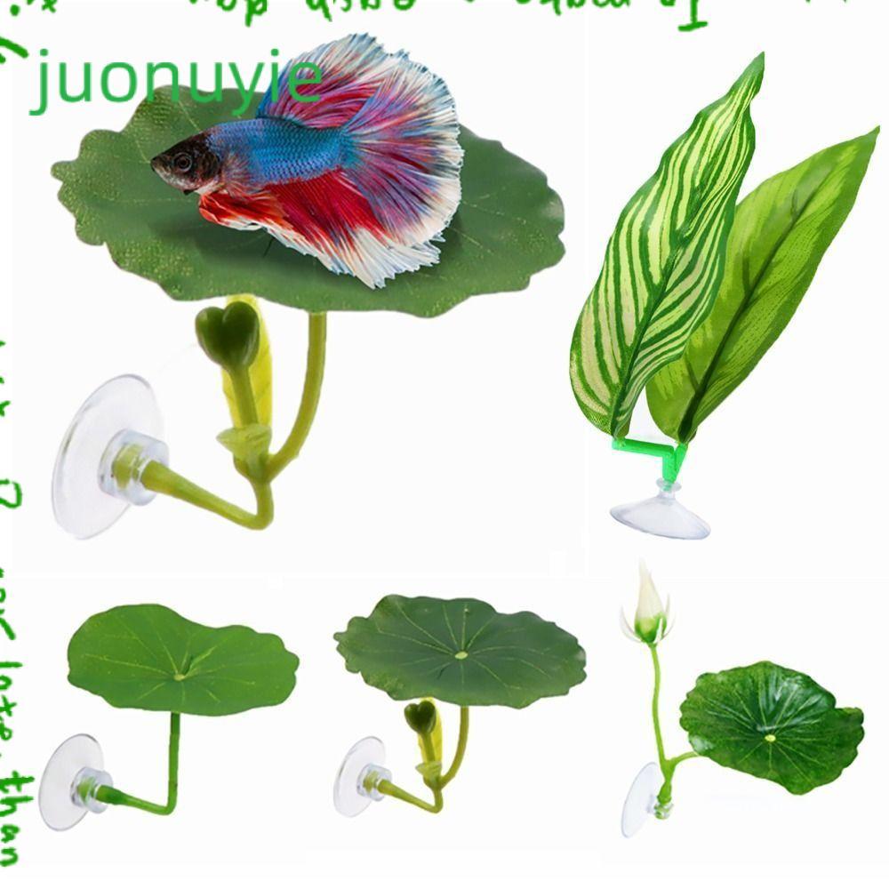 JUONUYIE ไม้ประดับวางปลา, ใบบัวจําลอง/ใบประดิษฐ์ ปลากัดพลาสติก, พัก/ซ่อน/วางไข่ถ้วยดูดปลาพักผ่อน Terrace