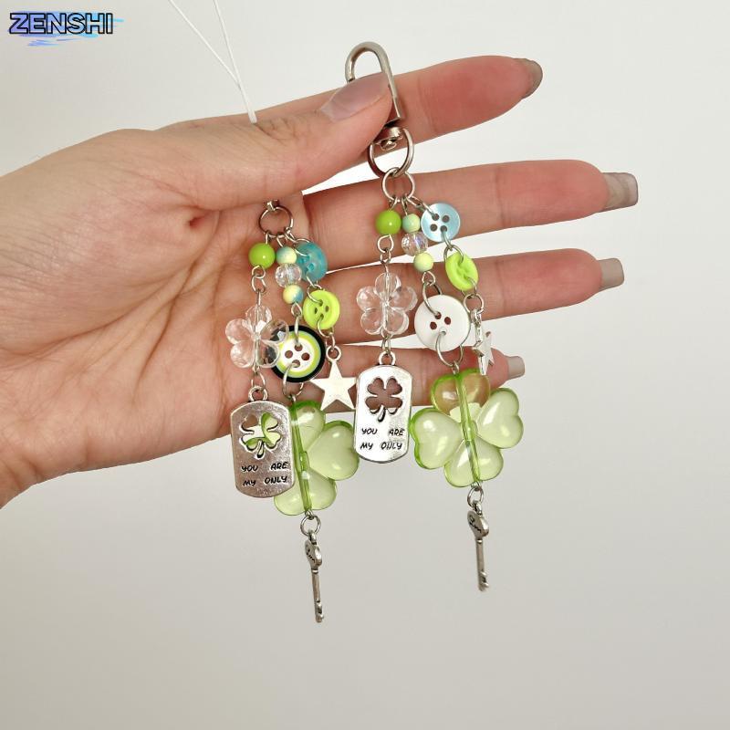Zenshiaa 1 ชิ้น Star สีสันปุ่มจี้อะนิเมะสีเขียว Four Leaf Clover คอสเพลย์พวงกุญแจโทรศัพท์ Key CHAIN เครื่องประดับอุปกรณ์เสริม Props
