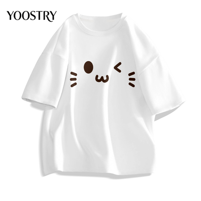 YOOSTRY เสื้อยืด คอกลม สีพื้น มินิมอล ผ้า Cotton 100% ทรงโอเวอร์ไซส์ ใส่สบาย ไซส์ใหญ่ S-4XL