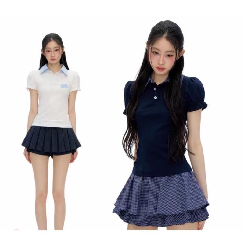 [จัดส่งจากประเทศไทย] เสื้อยืดผู้หญิง ทรงเข้ารูป แขนสั้น คอปกโปโล ผ้าบาง สไตล์เรียบร้อย