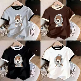 เสื้อยืดแฟชันฤดูร้อน 2026 ดีไซน์สุนัขสปอตห่อผ้าไหม สดใส ไซส์หลวม แขนสั้น ผ้าบางสบาย ส่งจากกรุงเทพ ไซส์ครอบคลุม