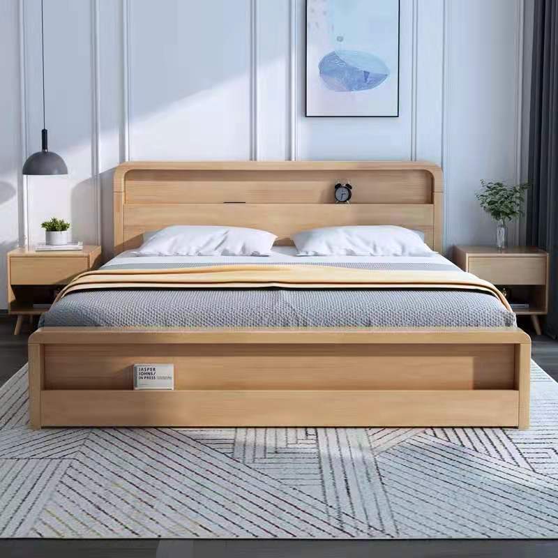 Nordic เตียงไม้เนื้อแข็ง 1.8m Oak เตียงคู่โมเดิร์น Minimalist ลิ้นชักเก็บเตียง Apartment B & B เฟอร์