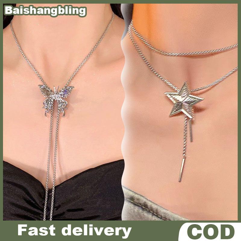 BSBL สร้อยคอมุก titanium steel แบบผีเสื้อสำหรับผู้หญิง หรูหราและสวมใส่ง่าย เครื่องประดับแฟชั่นทันสมั