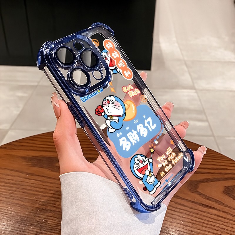 ชัดเจน เคส สำหรับ Samsung A56 A36 A26 A16 A15 A25 A35 A55 A24 A14 A34 A54 A23 A33 A53 A73 A32 A12 A52 A07 หรูหราน่ารักมั่งคั่งโดราเอมอนใสชุบกันกระแทกกรณีโทรศัพท์นุ่ม