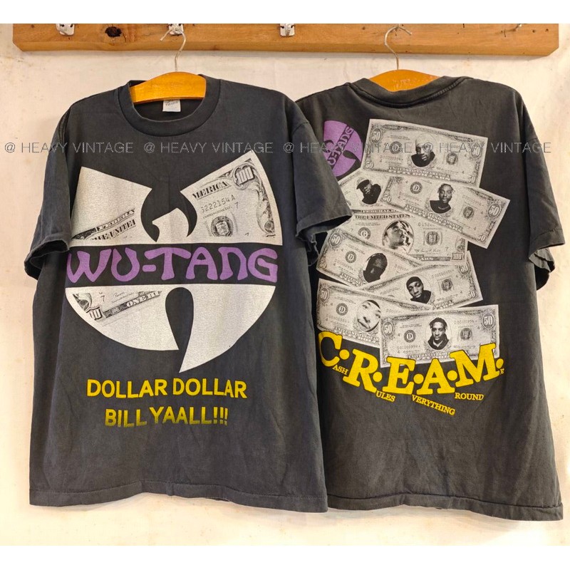 WU-TANG DOLLAR DOLLAR BILL YAALL! Bio Washed เสื้อวินเทจ เสื้อทัวร์ HIPHOP heavy vintage shirt