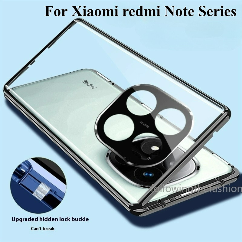 ปลอกสําหรับ Xiaomi Redmi Note 15 Pro 5G Redmi Note 15 Pro Pro + เคสโทรศัพท์ 360° โลหะแม่เหล็กกันกระแทกเต็มรอบทิศทาง ความละเอียดสูง กระจกเหนียวกล้องเลนส์ป้องกันพลิกล็อคปก