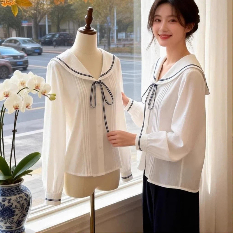 เสื้อใหม่ฤดูใบไม้ผลิ สไตล์เรียบหรู สีขาว สำหรับผู้หญิง