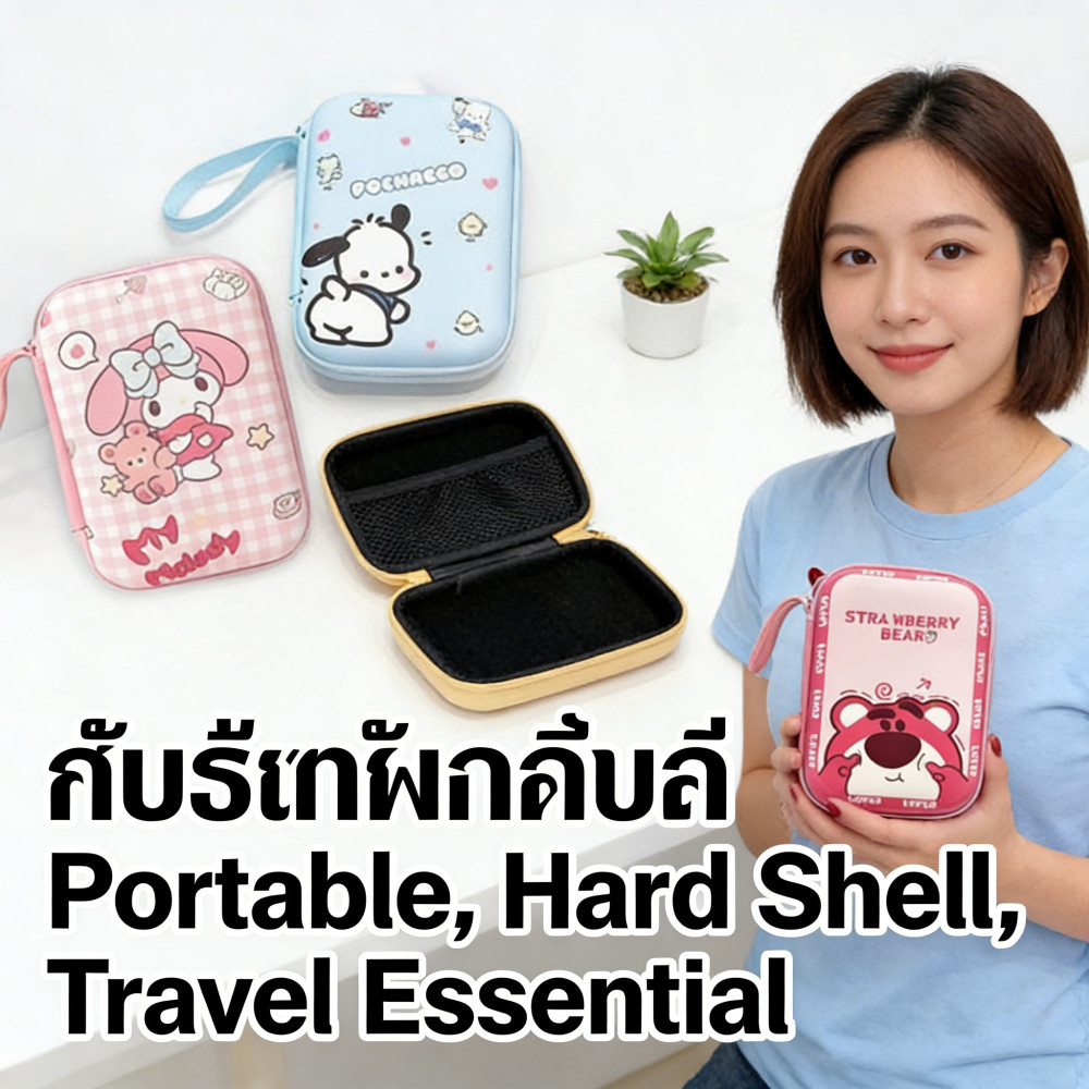 มินิ Hard Shell ข้อมูลสายชาร์จกระเป๋าซิปกระเป๋ากระเป๋าของขวัญ Travel การ์ตูน Sanrio Kuromi Hello Kitty แบบพกพามินิ