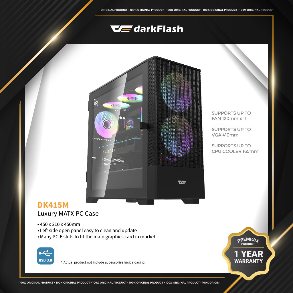 DarkFlash DK415M Micro ATX Mesh Gaming Case (พร้อมพัดลม aRGB 3 ชิ้น)